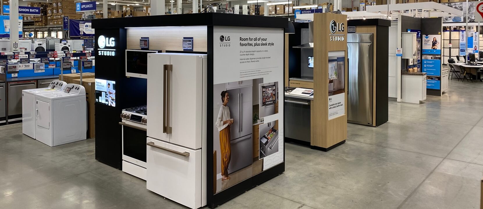 LG Studio inside Lowes installation done by Nationwide Fixture Installations custom install of millwork and fixtures
