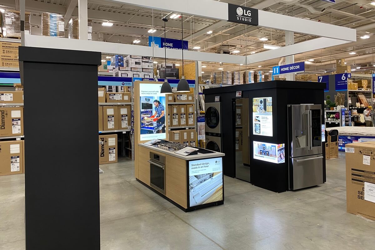LG Studio inside Lowes installation done by Nationwide Fixture Installations custom install of millwork and fixtures