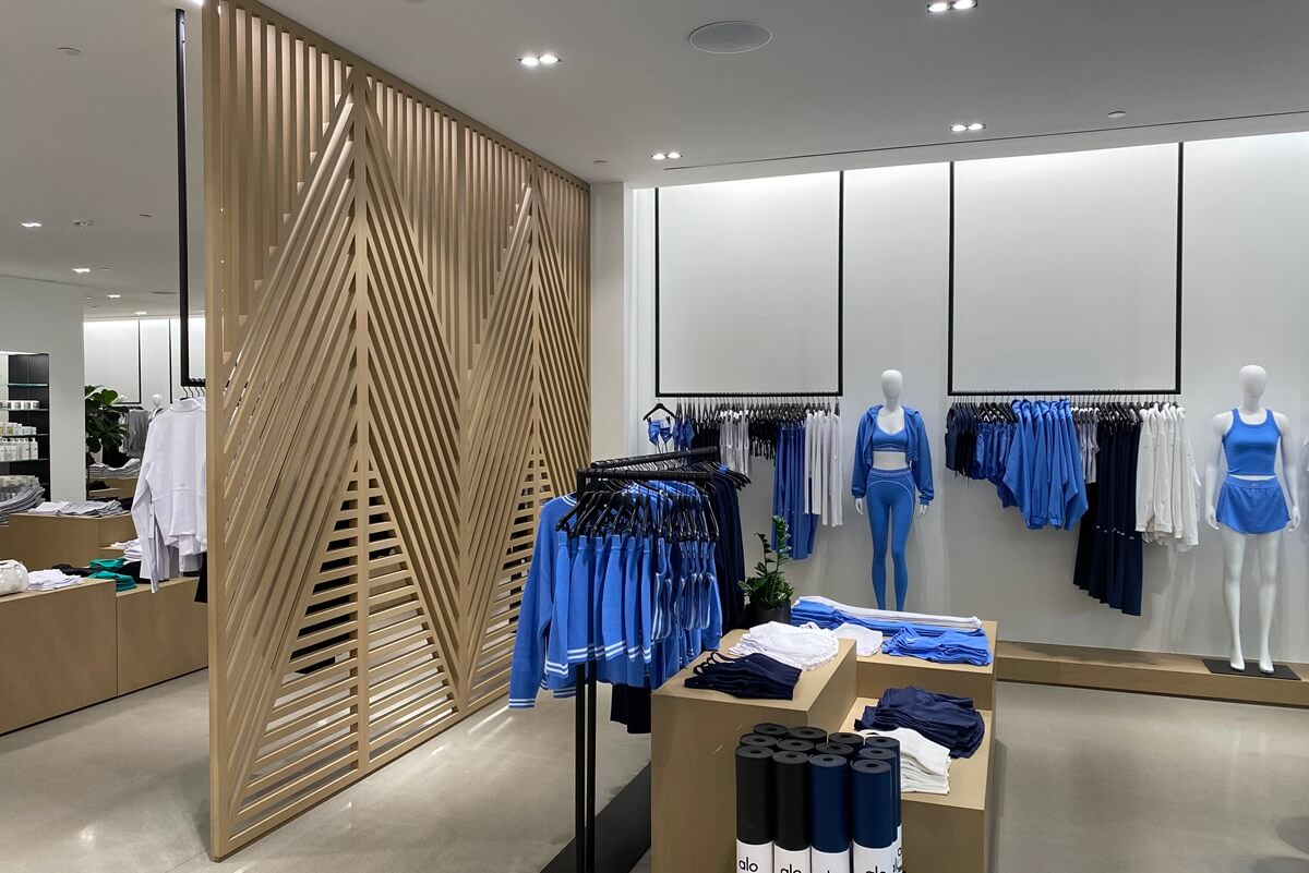 Alo Yoga custom install by Nationwide Fixture Installations millwork and fixture installation