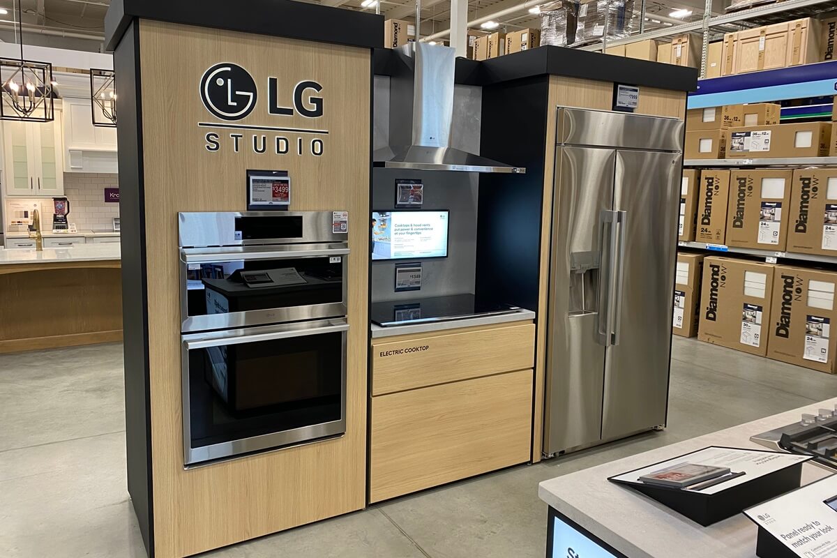 LG Studio inside Lowes installation done by Nationwide Fixture Installations custom install of millwork and fixtures