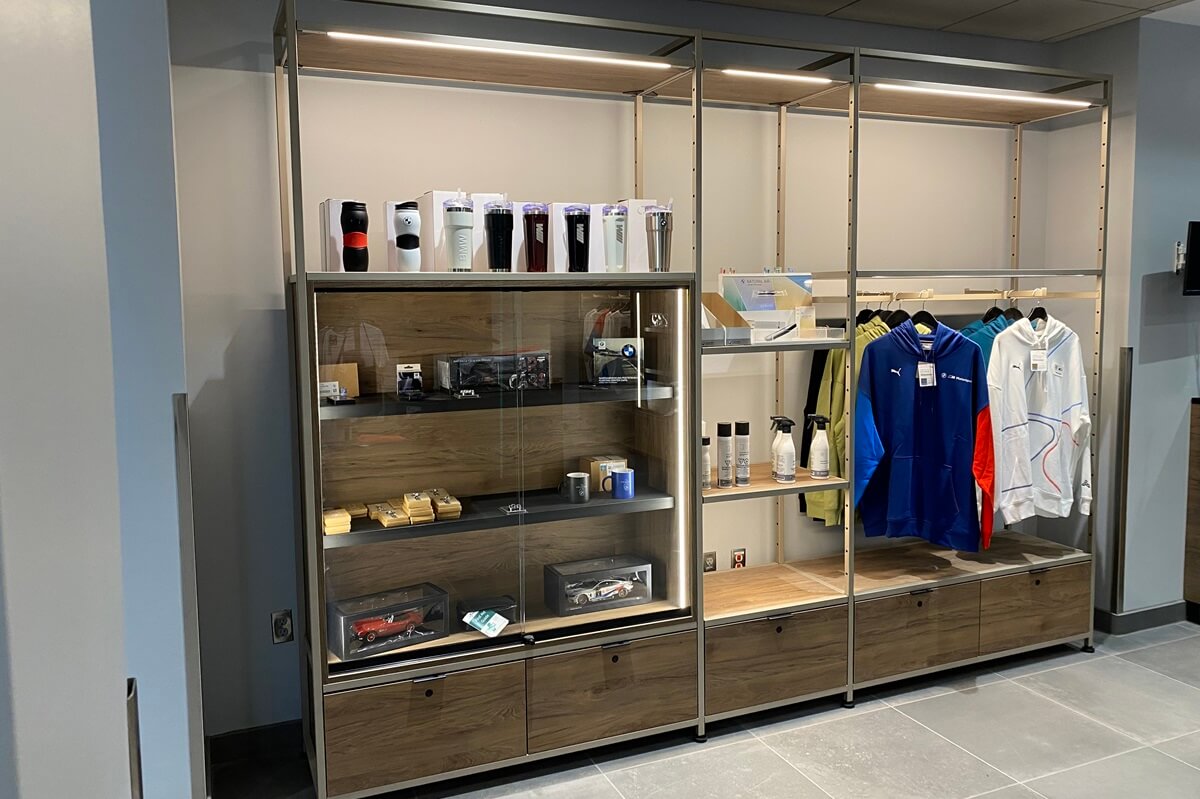 BMW custom installation by Nationwide Fixture Installations millwork and fixture install