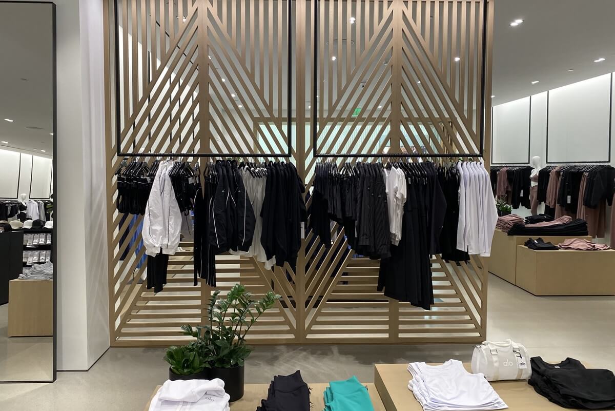 Alo Yoga custom install by Nationwide Fixture Installations millwork and fixture installation