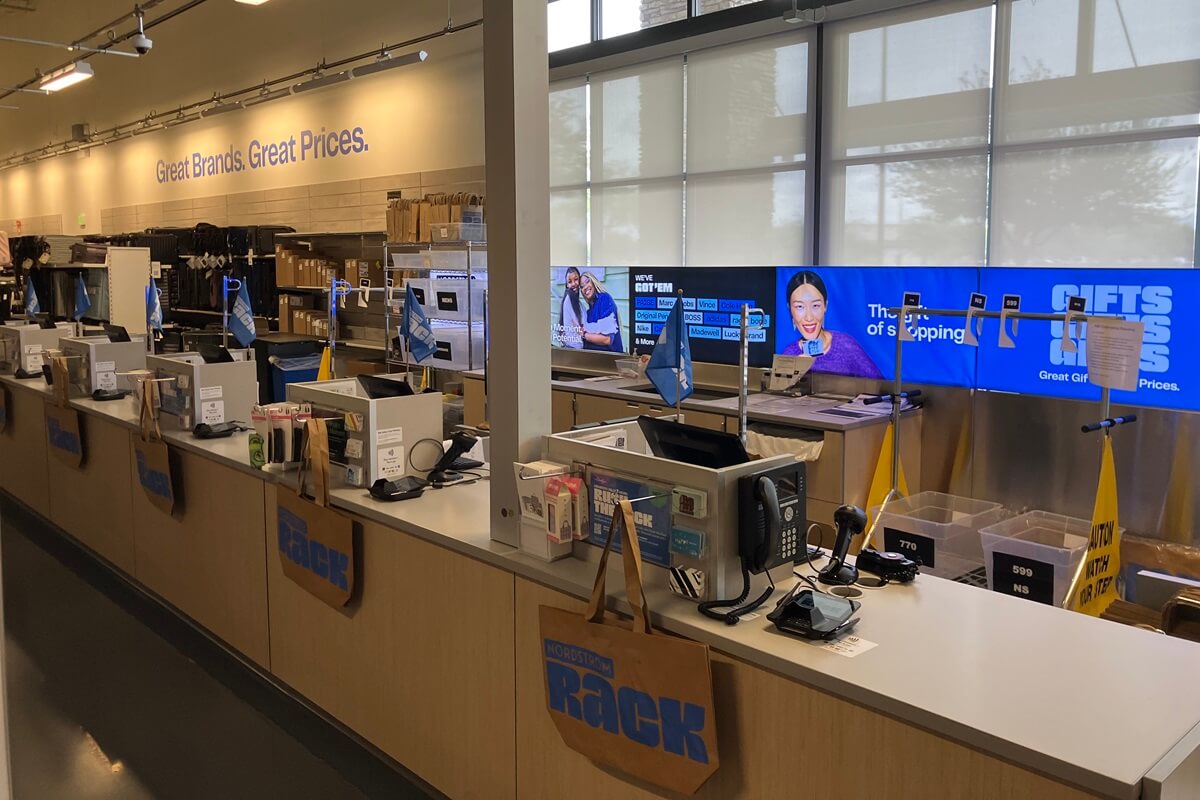 Gal5 Nordstrom Rack cash wrap custom fixture and millwork install by Nationwide Fixture Installations