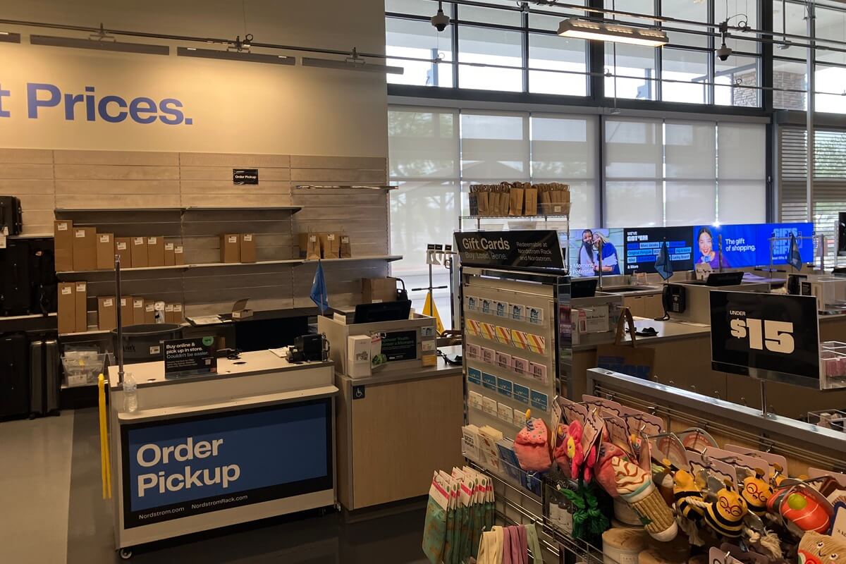 Gal6 Nordstrom Rack pick up custom fixture and millwork install by Nationwide Fixture Installations